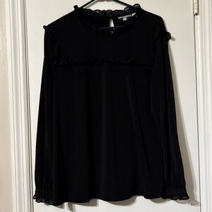 Karl Lagerfeld black ruffle-trimmed long-sleeve blouse large